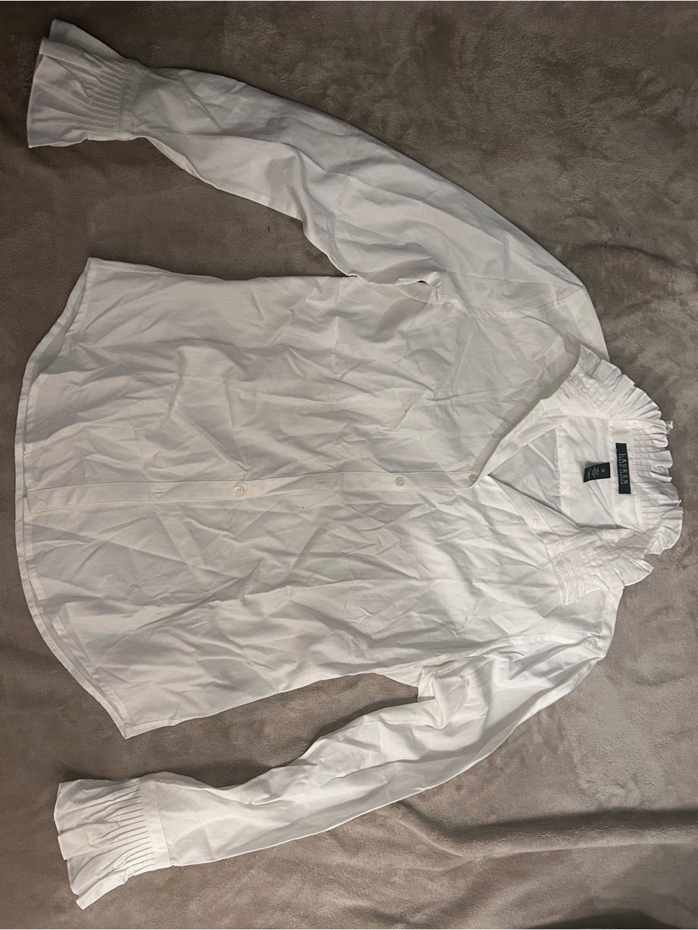 Ralph Lauren White Ruffled Collar Cotton Blouse